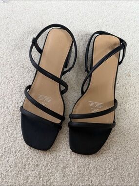H&M EUR 40 Black Multi-Strap Square-Toe Block Heels